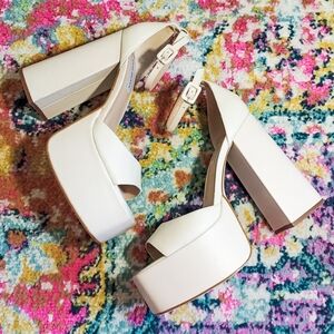Steve Madden Cream Platform Ankle Strap Chunky Heels